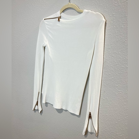 Ribbed Ivory/White Gold Zipper Top Size Small - Picture 8 of 10